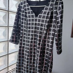 Metaphor Black and Silver Sequin Grid Midi Dress